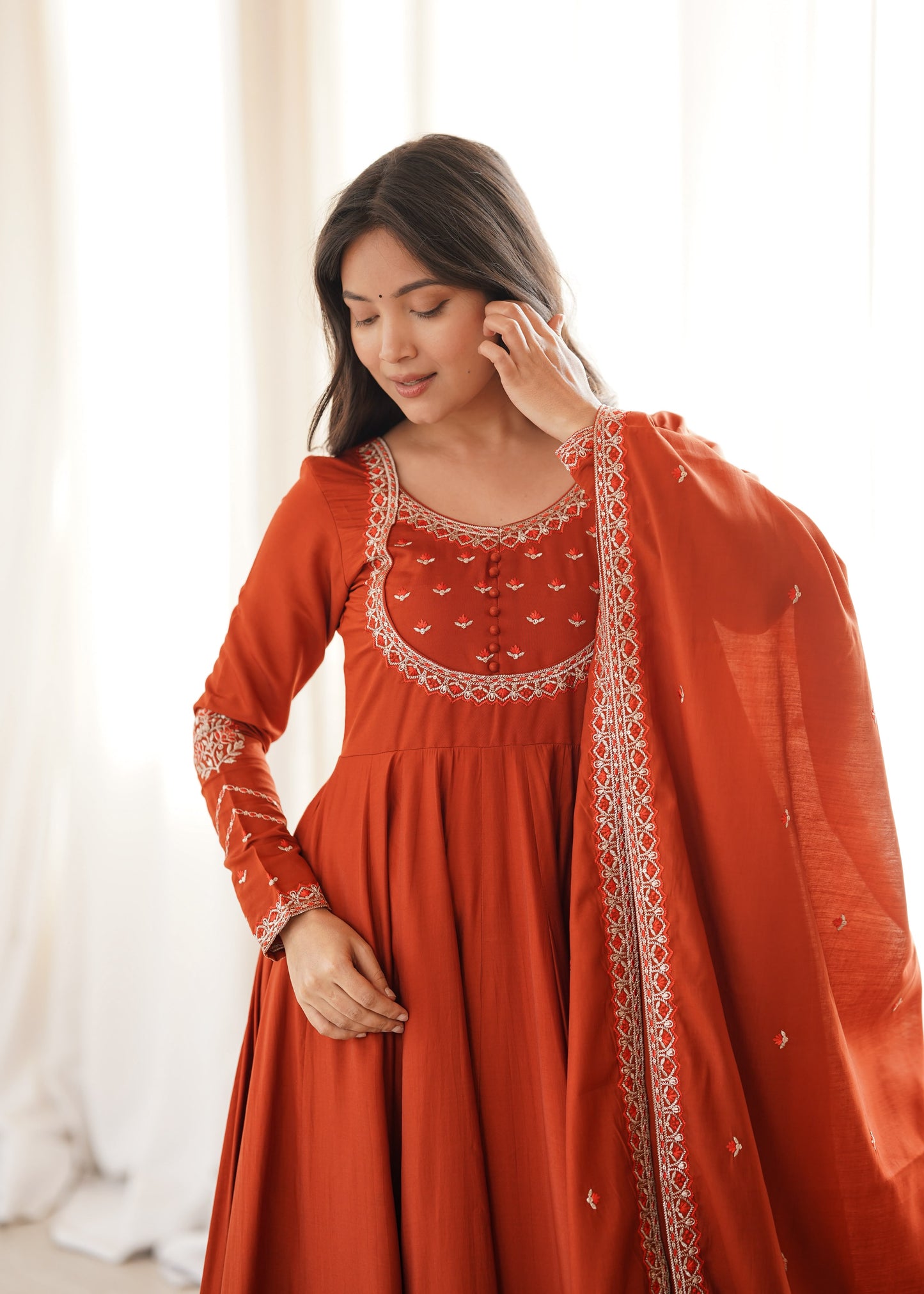 Roman chanderi anarkali with duppatta