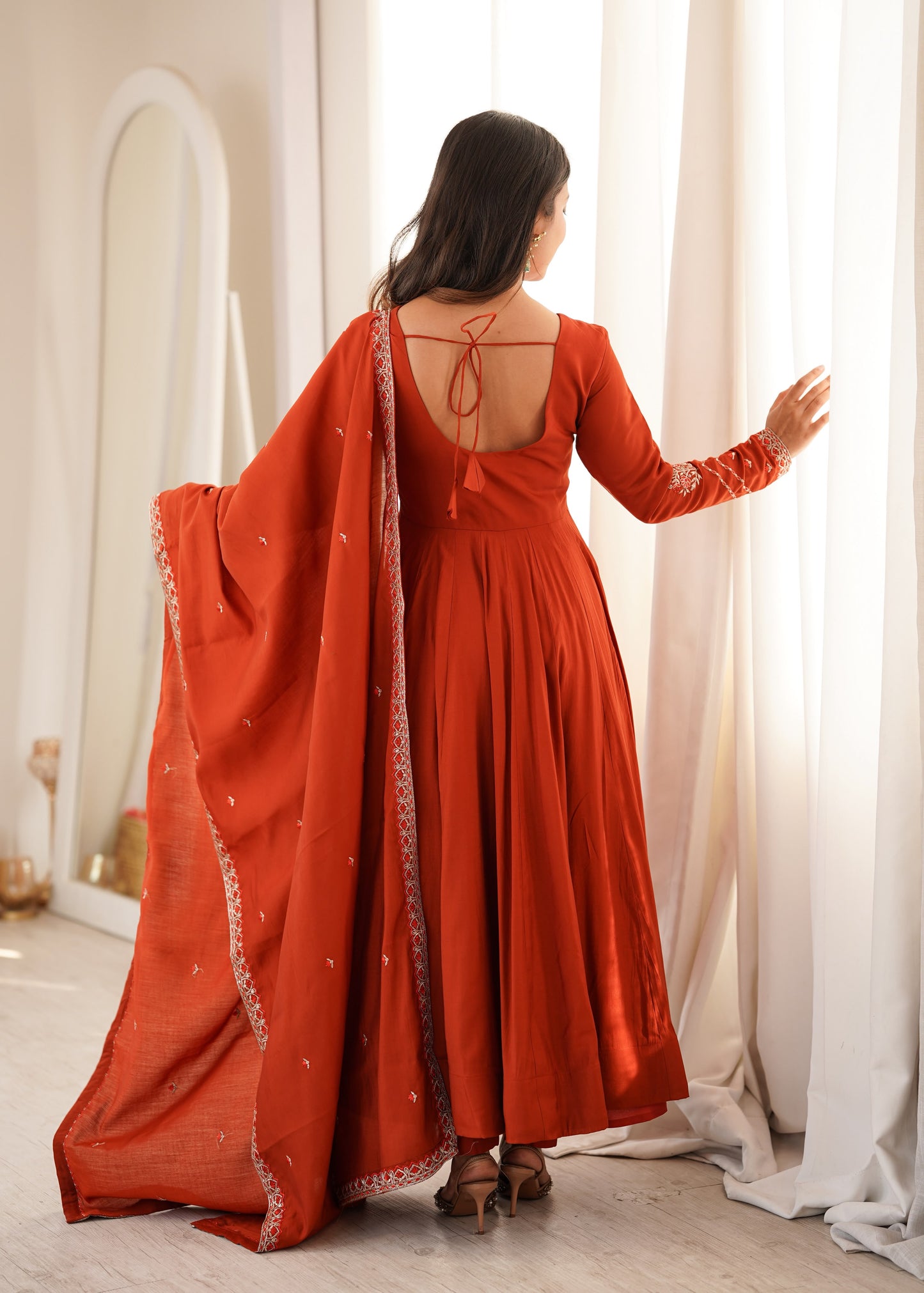 Roman chanderi anarkali with duppatta