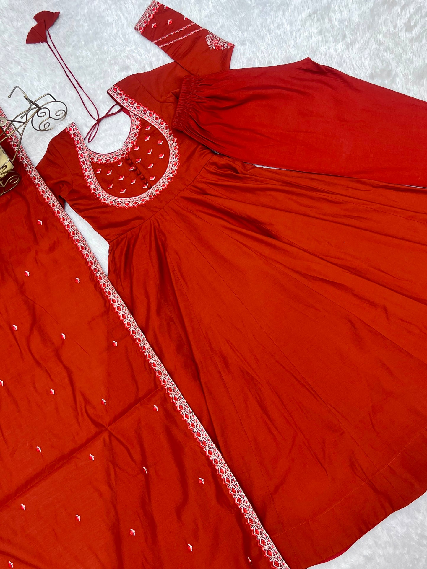 Roman chanderi anarkali with duppatta