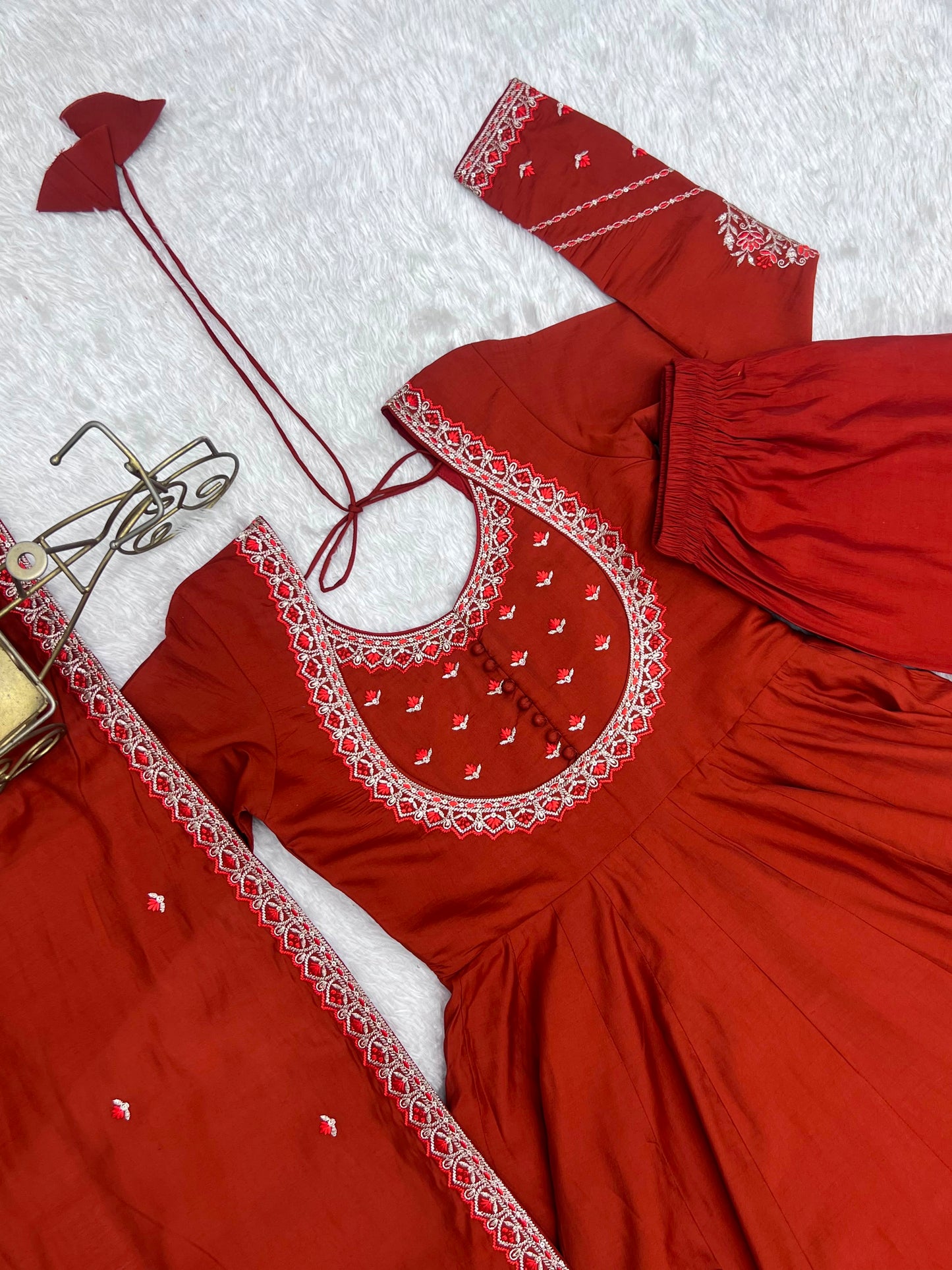 Roman chanderi anarkali with duppatta