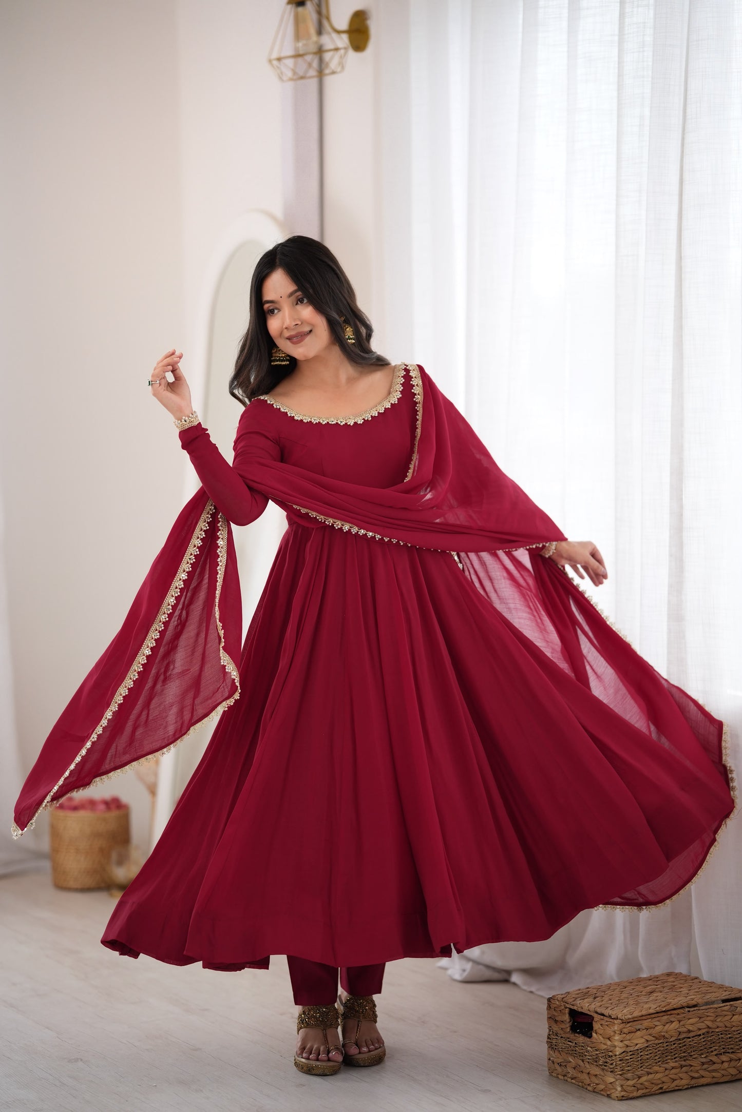 Mul chanderi anarkali with duppatta