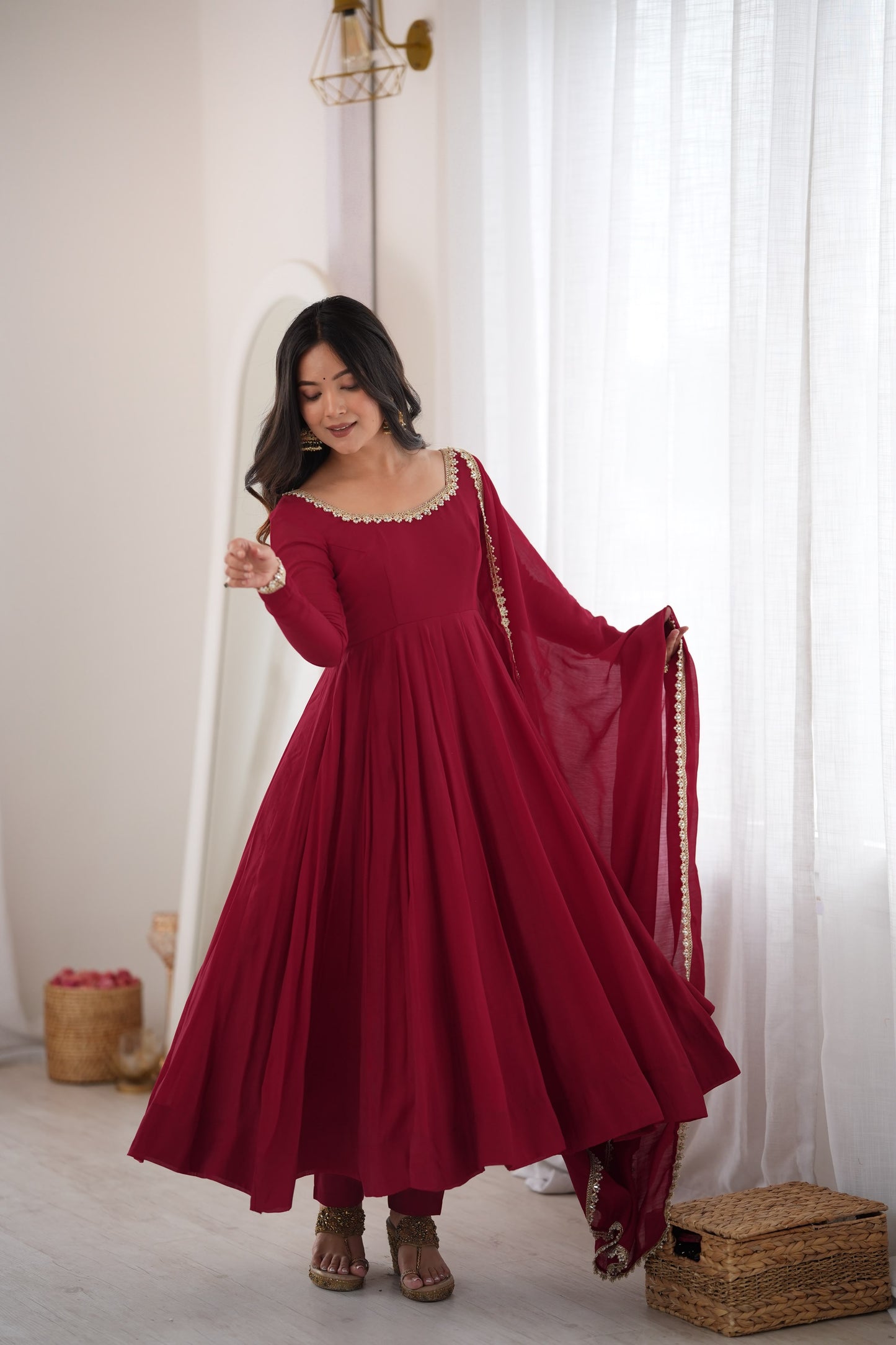 Mul chanderi anarkali with duppatta