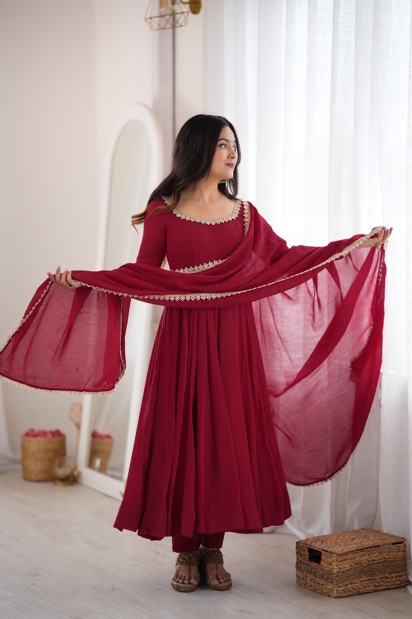 Mul chanderi anarkali with duppatta