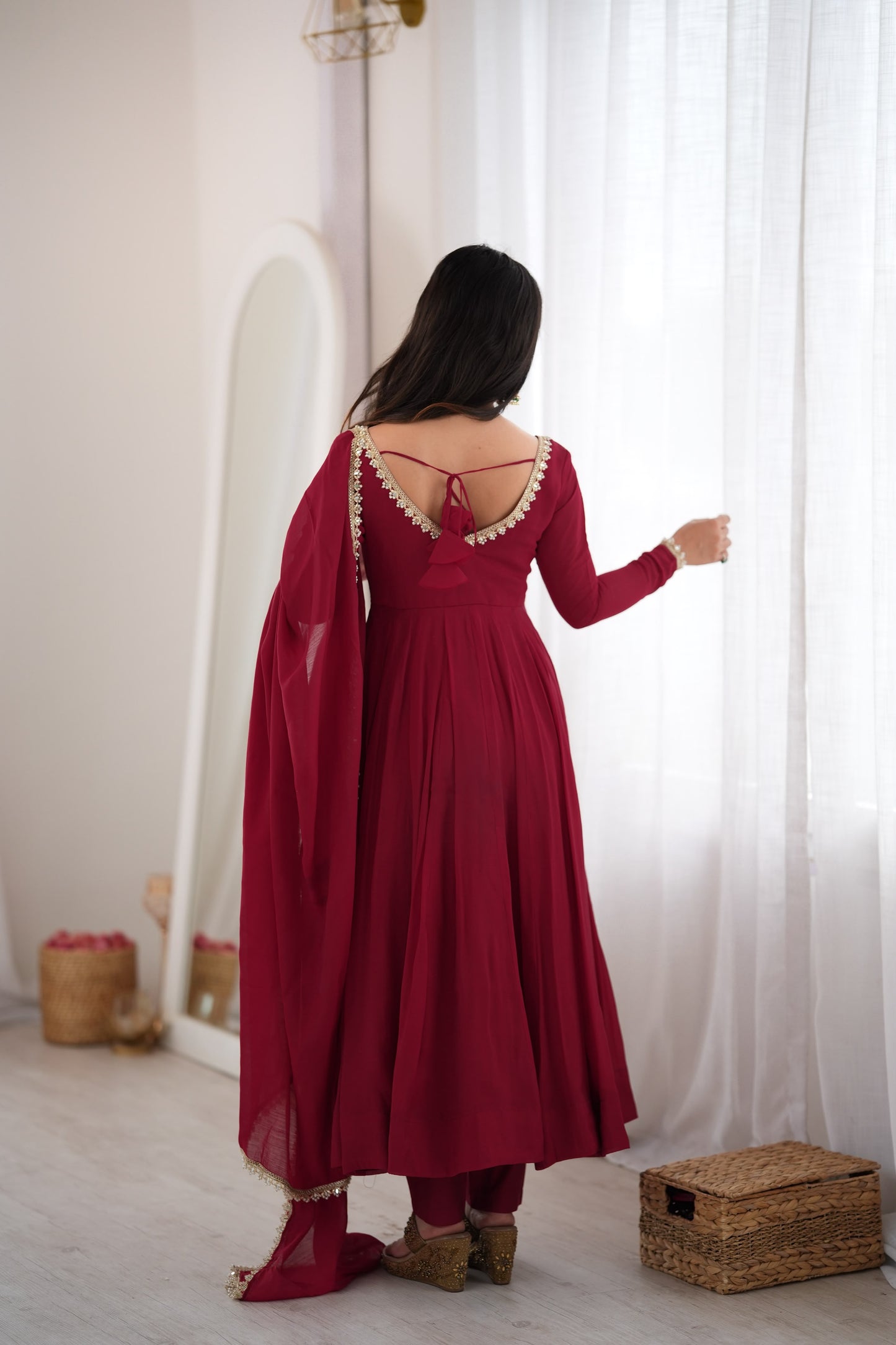 Mul chanderi anarkali with duppatta