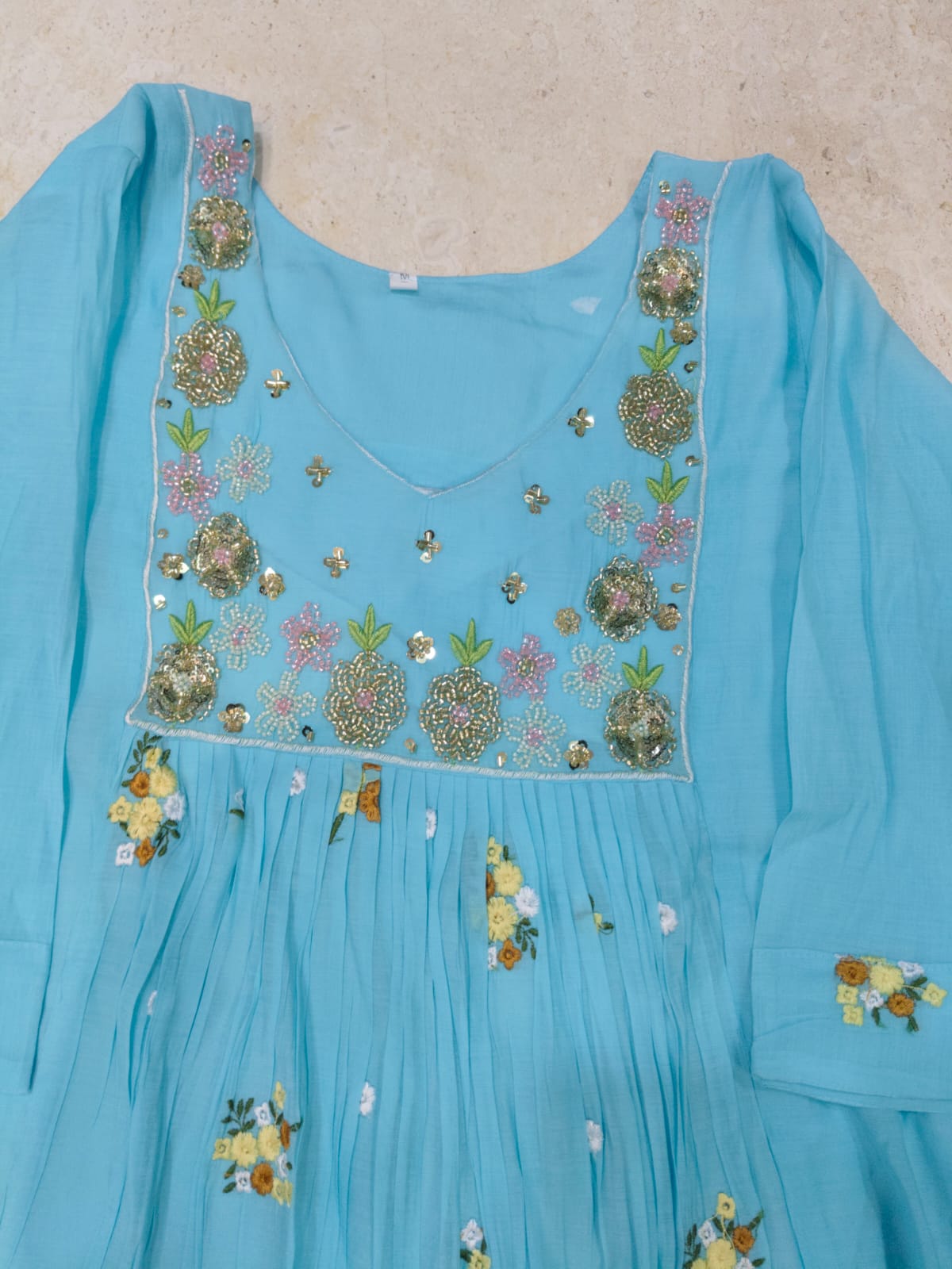 Mul chanderi maggam work anarkali kurti
