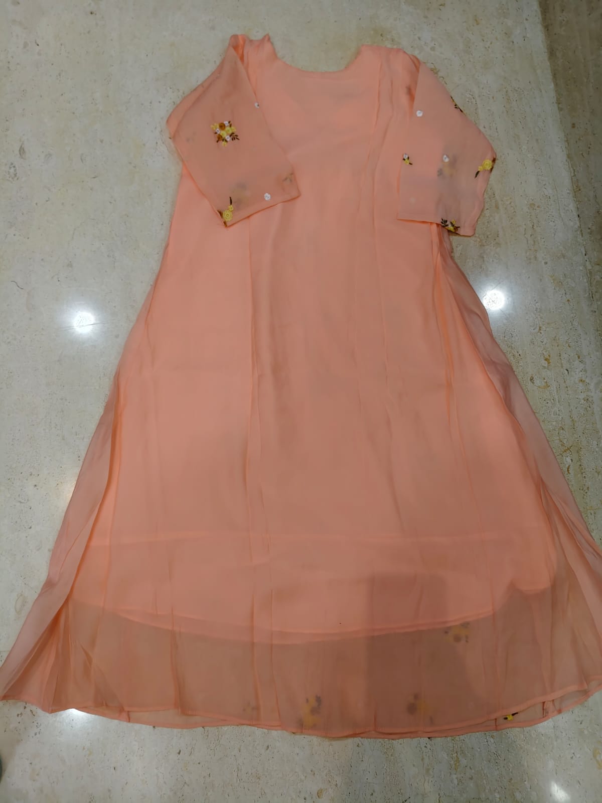 Mul chanderi maggam work anarkali kurti