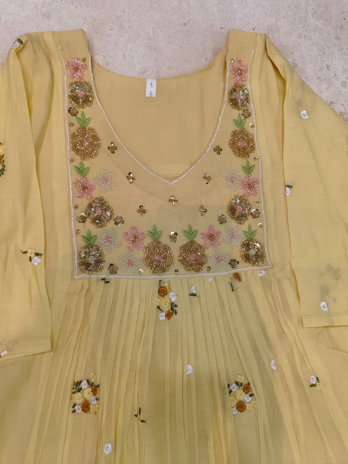 Mul chanderi maggam work anarkali kurti
