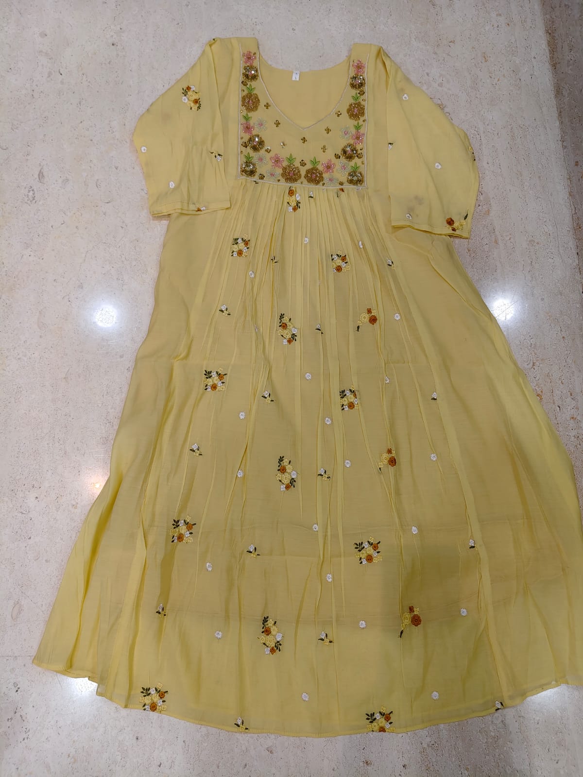 Mul chanderi maggam work anarkali kurti
