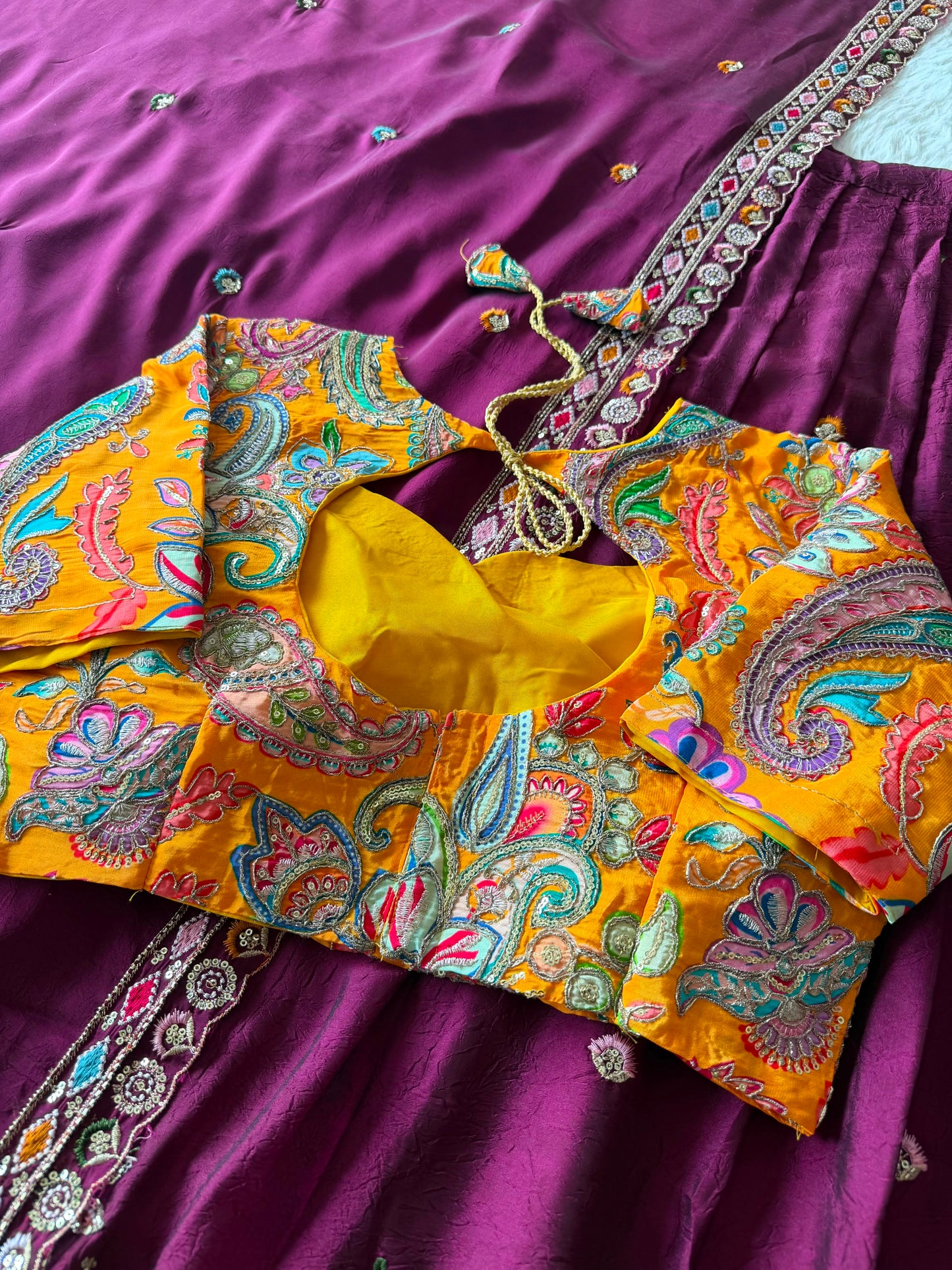 position embroidery lehanga
