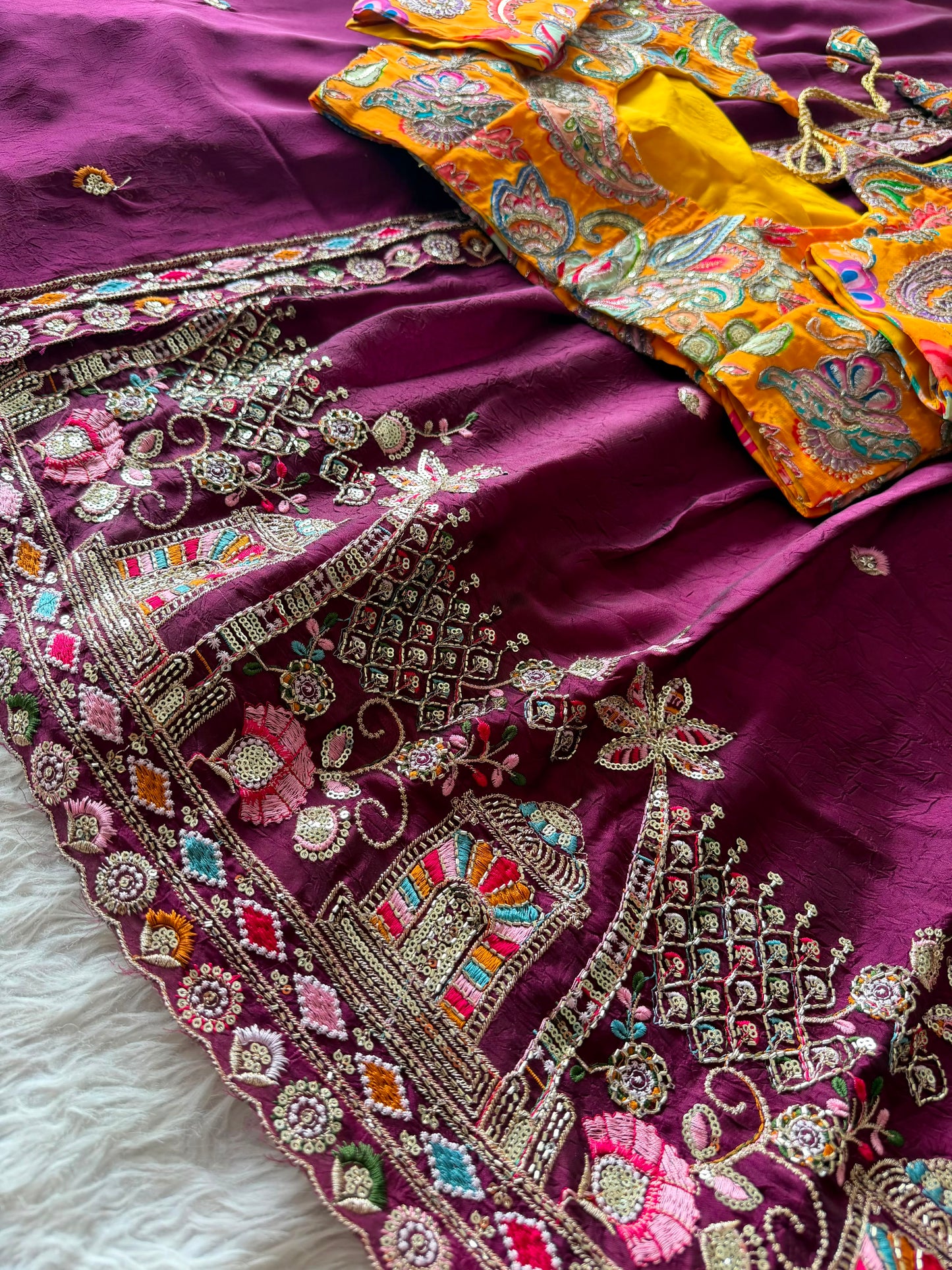 position embroidery lehanga