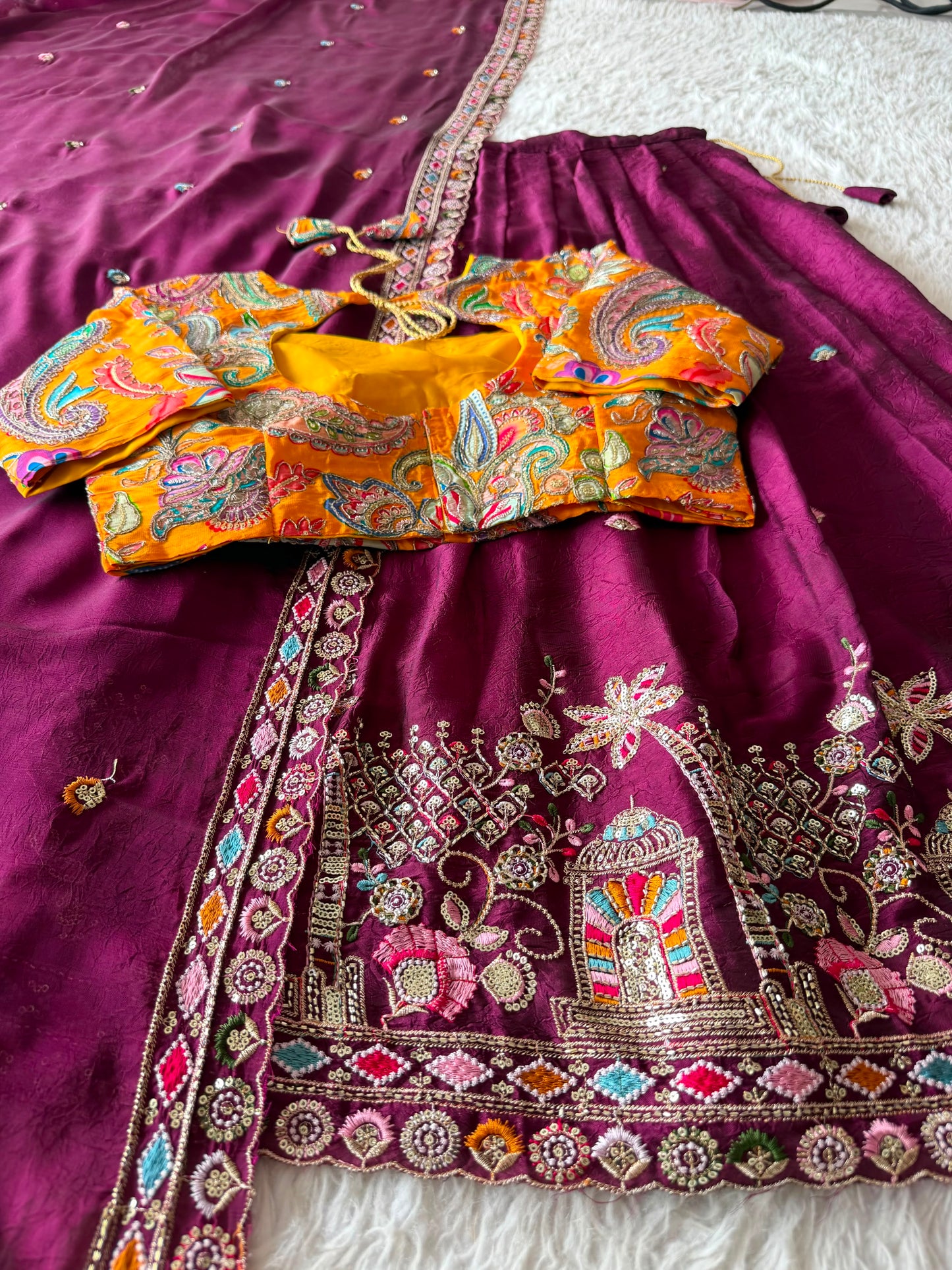 position embroidery lehanga