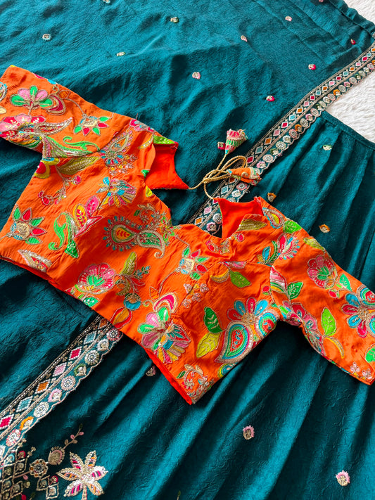 position embroidery lehanga