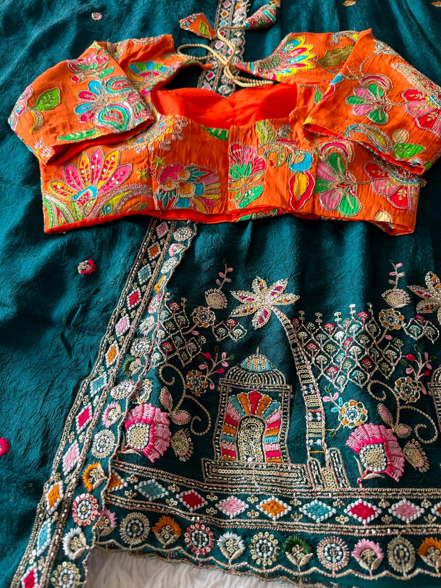 position embroidery lehanga