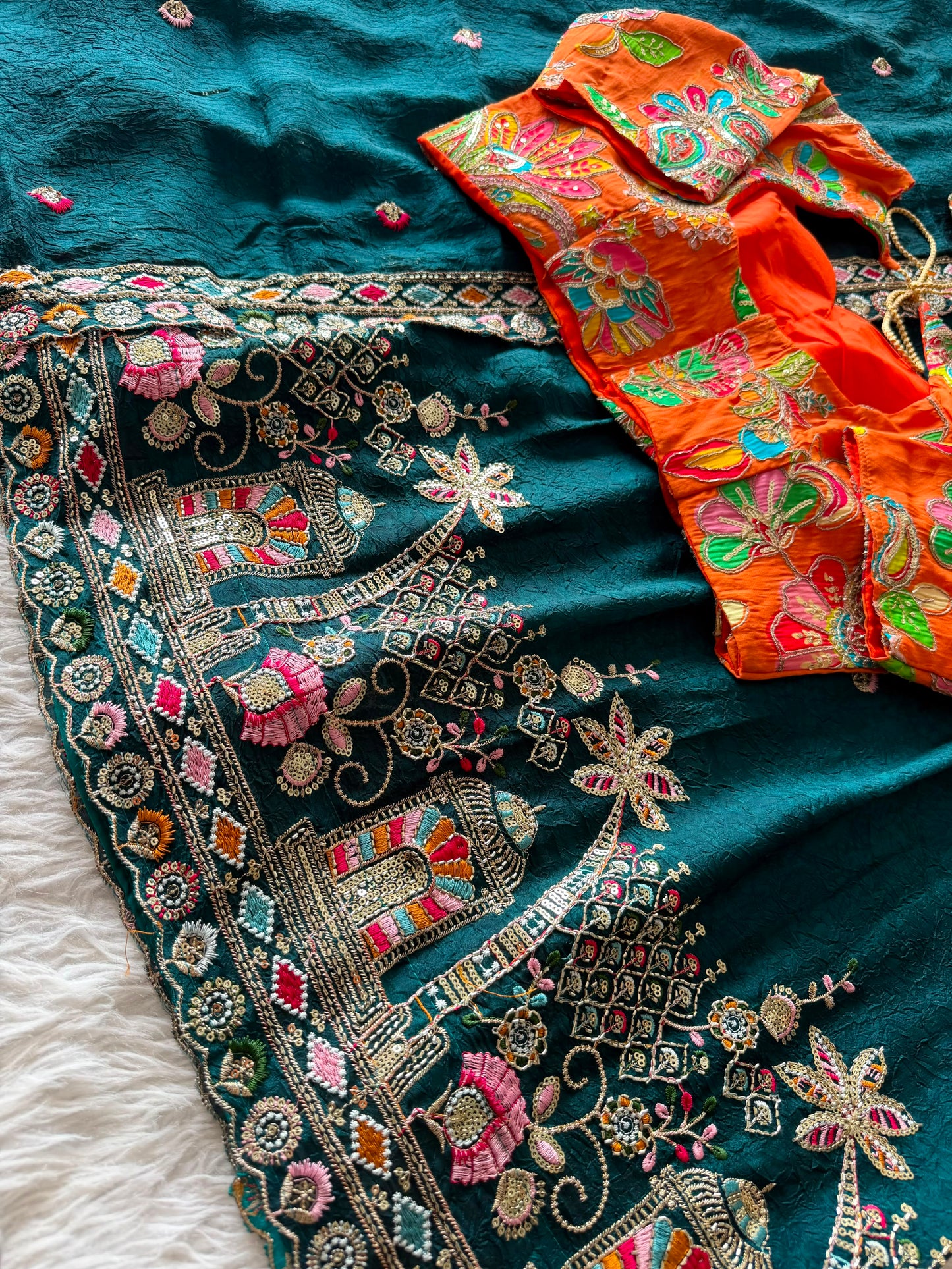 position embroidery lehanga