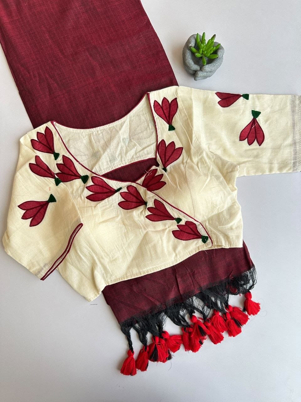 Khadi cotton saree with stitched blouse