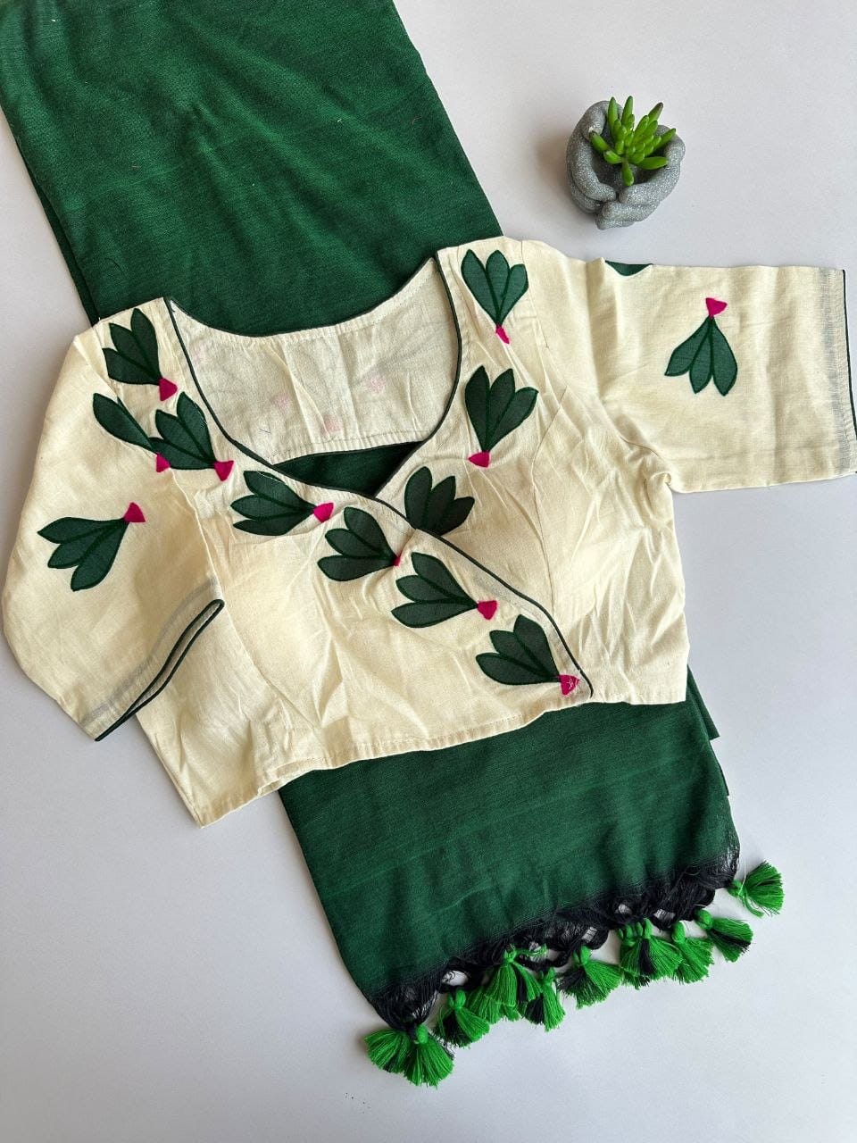 Khadi cotton saree with stitched blouse