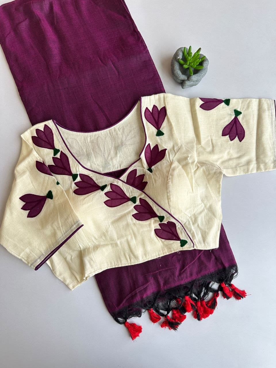 Khadi cotton saree with stitched blouse