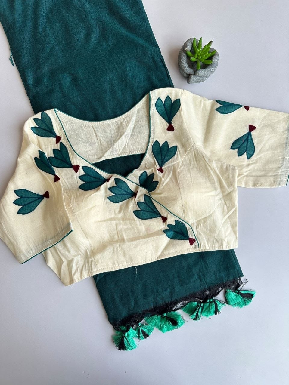 Khadi cotton saree with stitched blouse