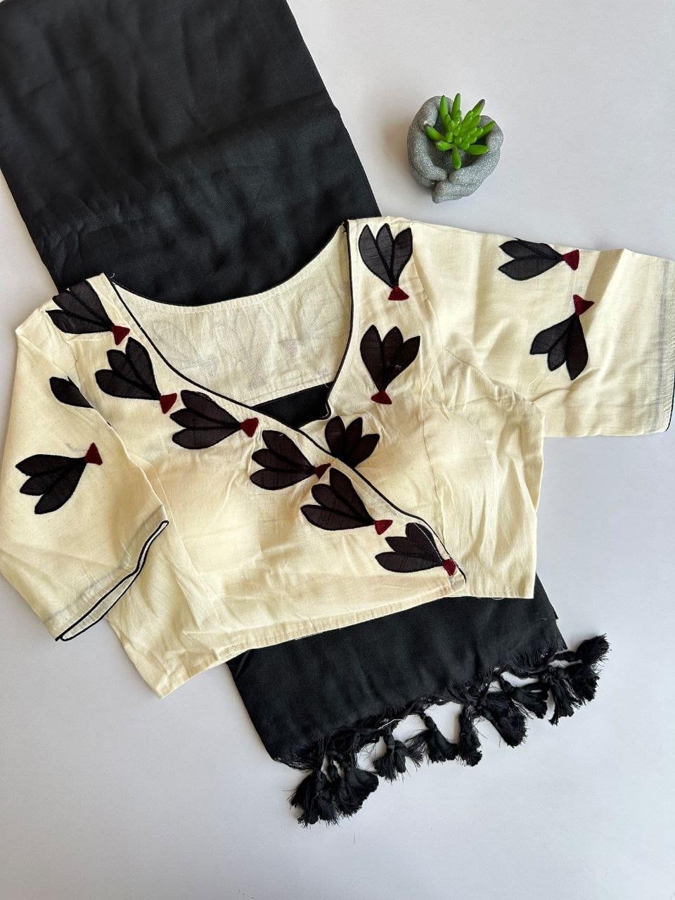 Khadi cotton saree with stitched blouse