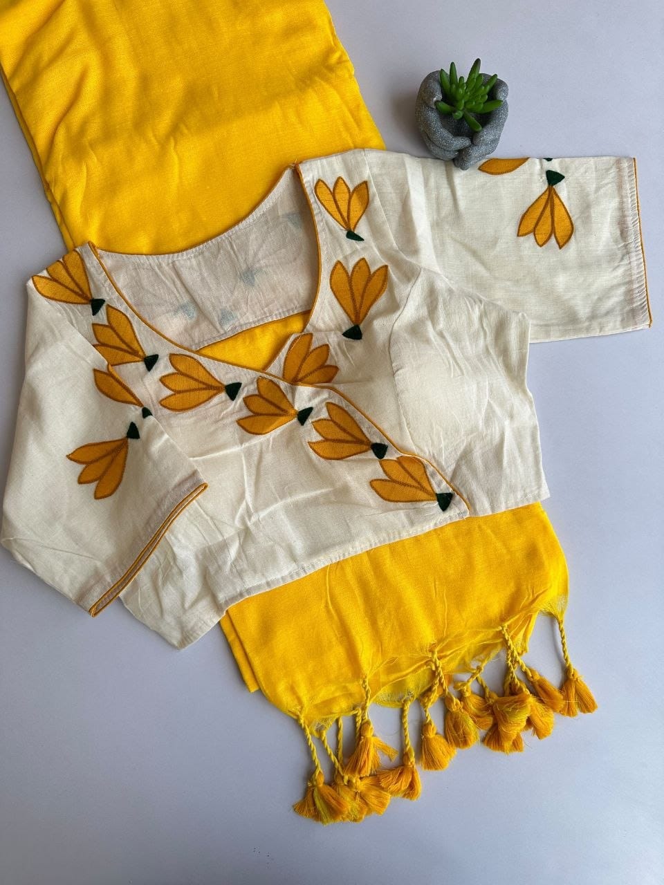 Khadi cotton saree with stitched blouse