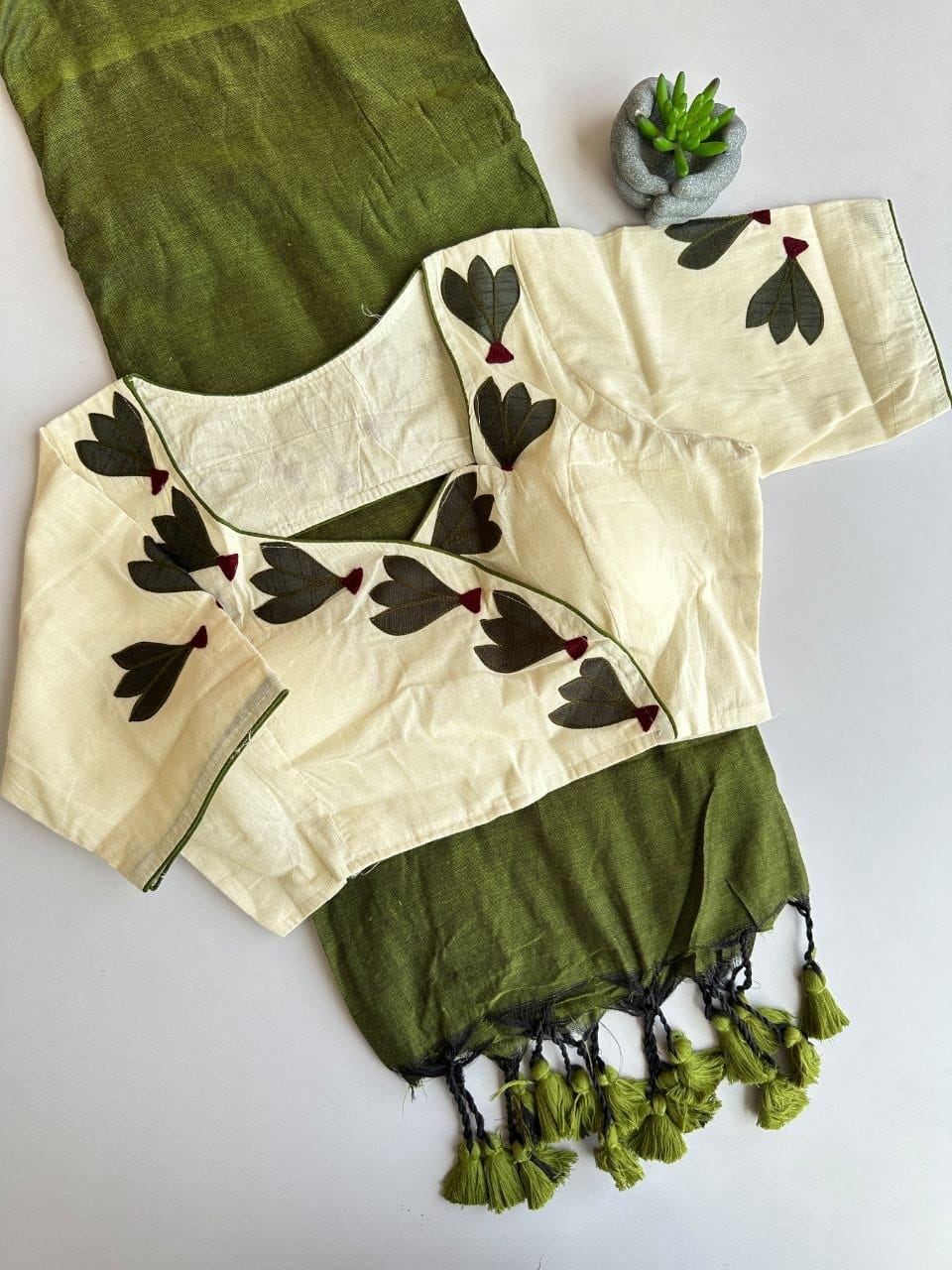 Khadi cotton saree with stitched blouse