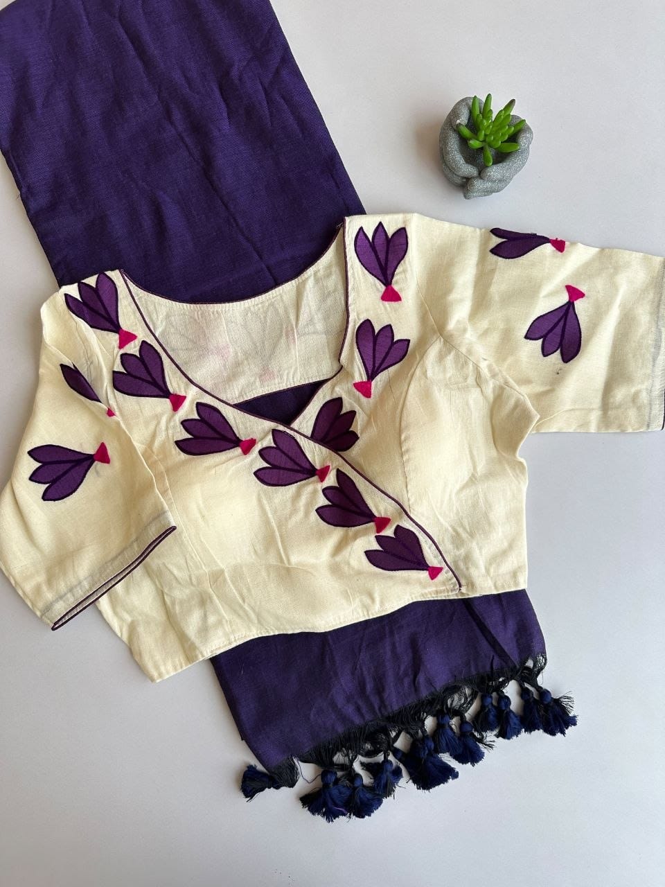 Khadi cotton saree with stitched blouse