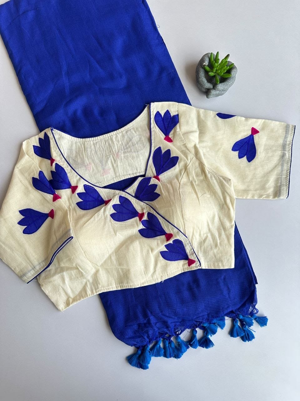 Khadi cotton saree with stitched blouse