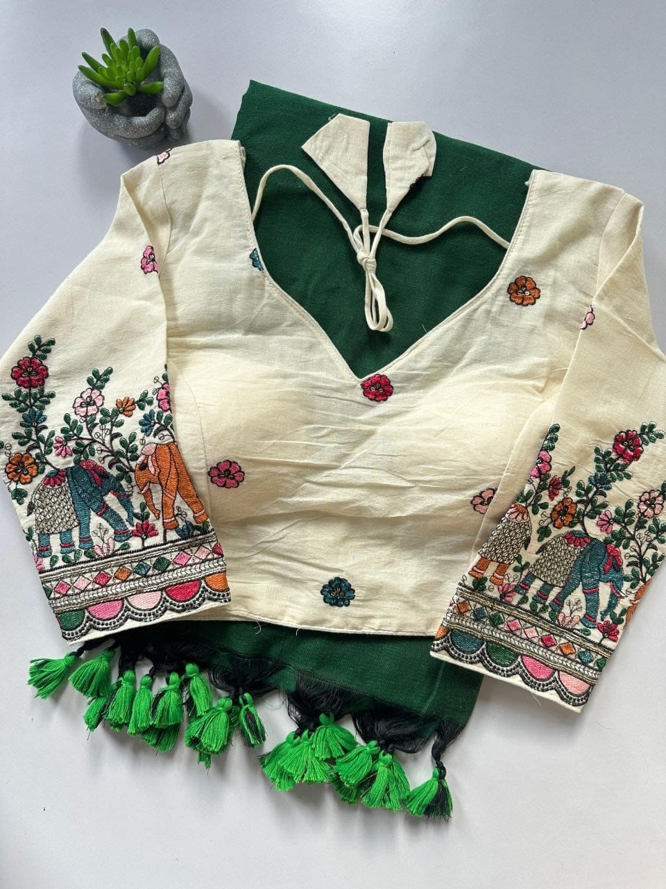 Khadi cotton saree with stitched blouse