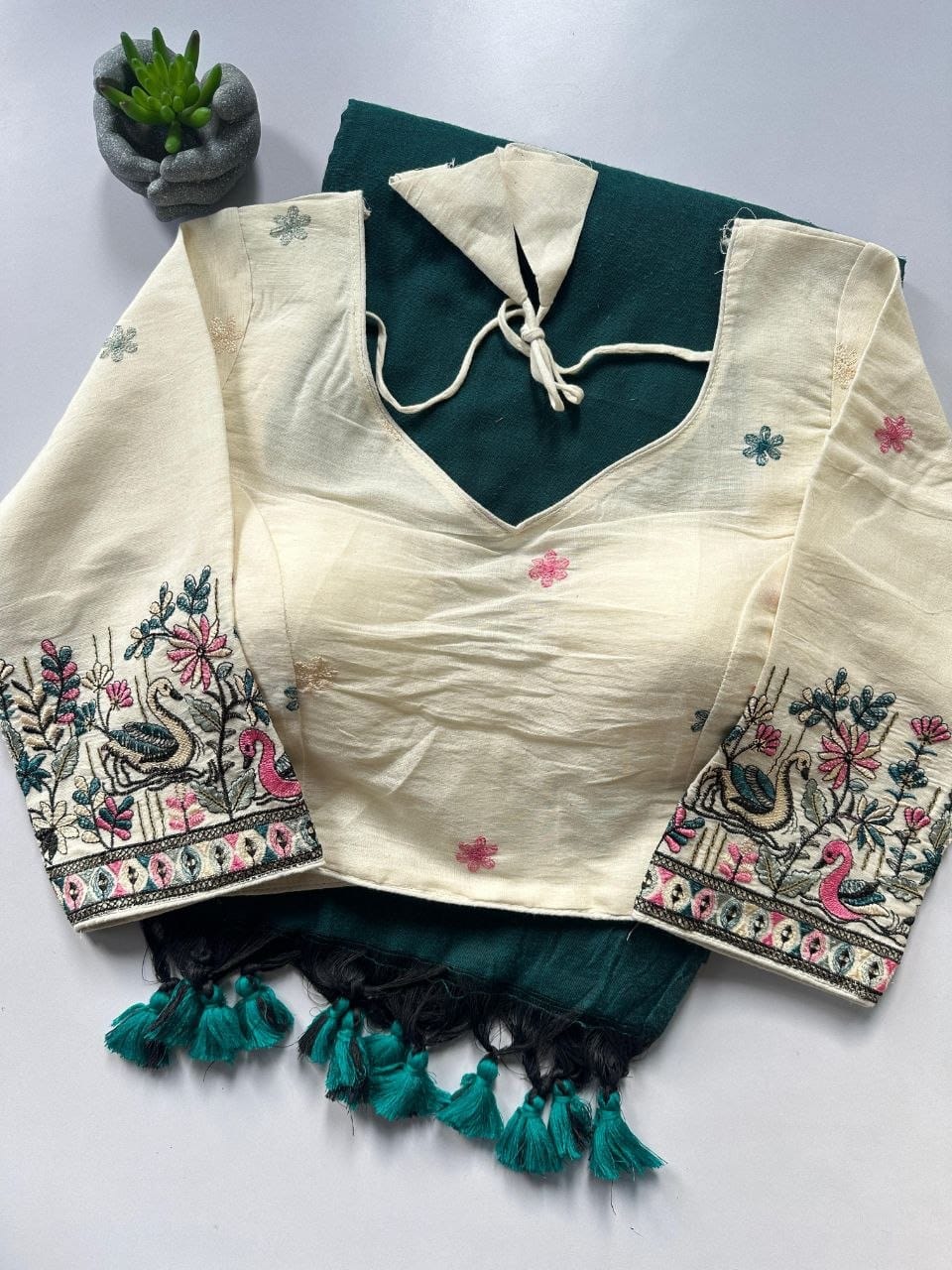 Khadi cotton saree with stitched blouse