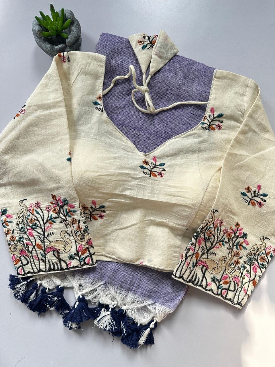 Khadi cotton saree with stitched blouse