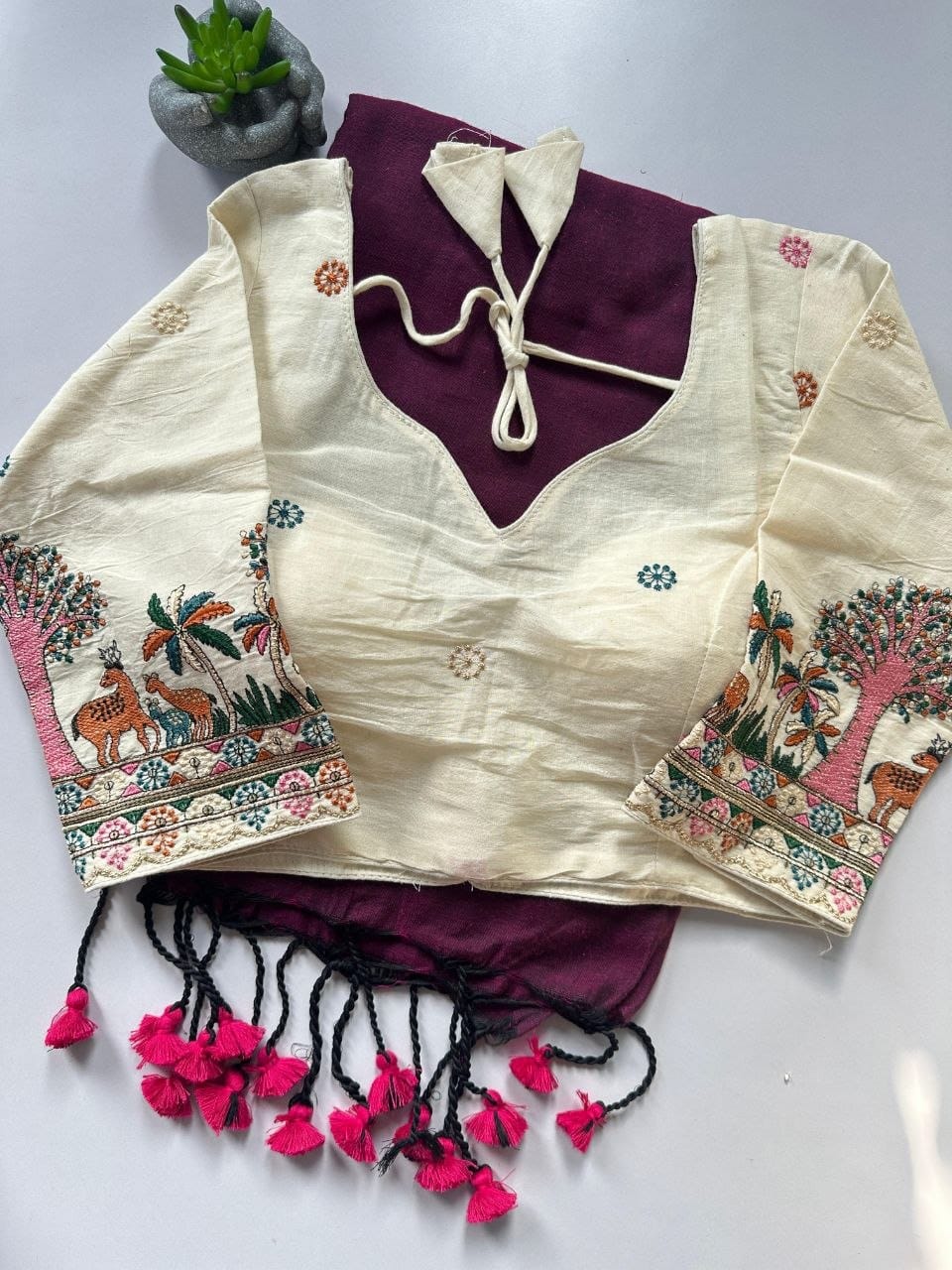 Khadi cotton saree with stitched blouse