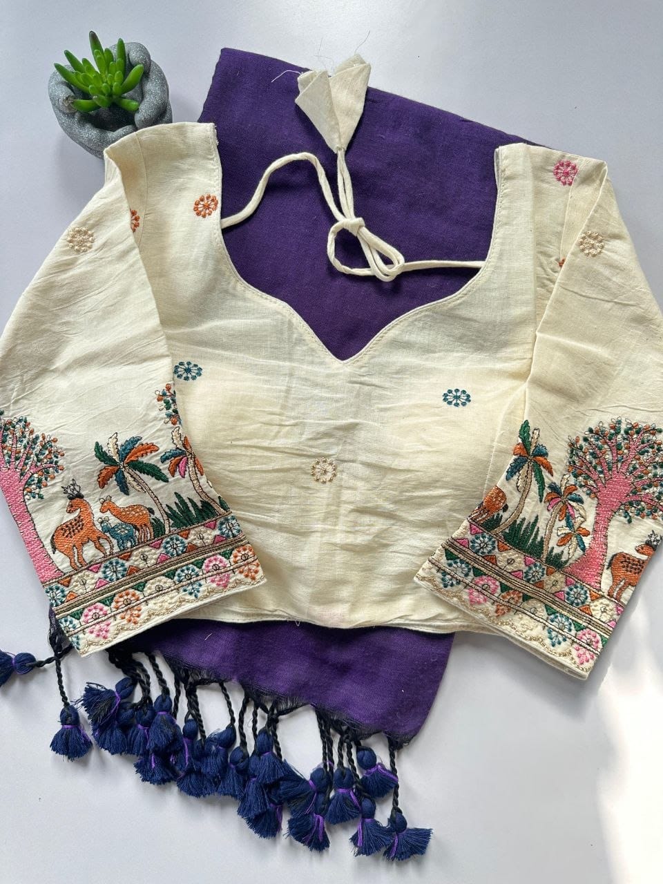 Khadi cotton saree with stitched blouse