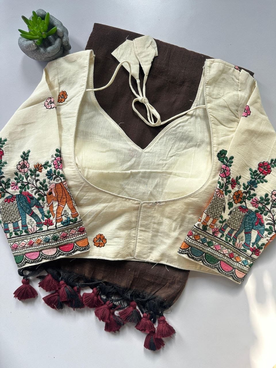 Khadi cotton saree with stitched blouse
