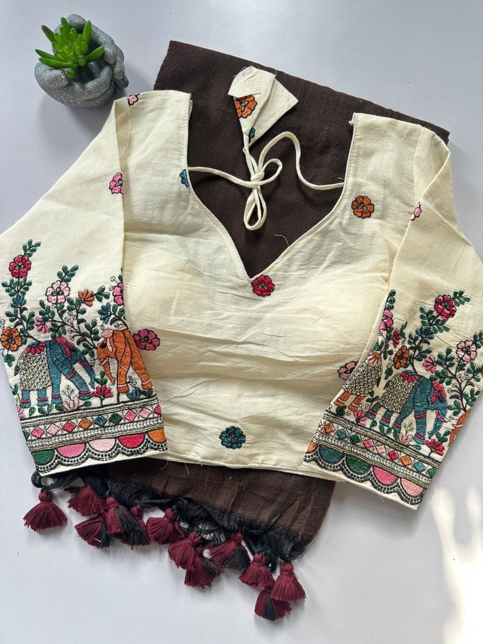 Khadi cotton saree with stitched blouse