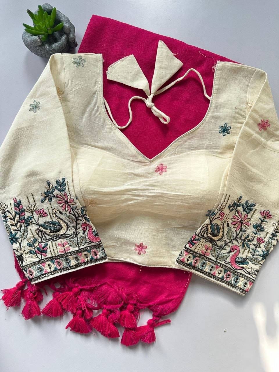 Khadi cotton saree with stitched blouse