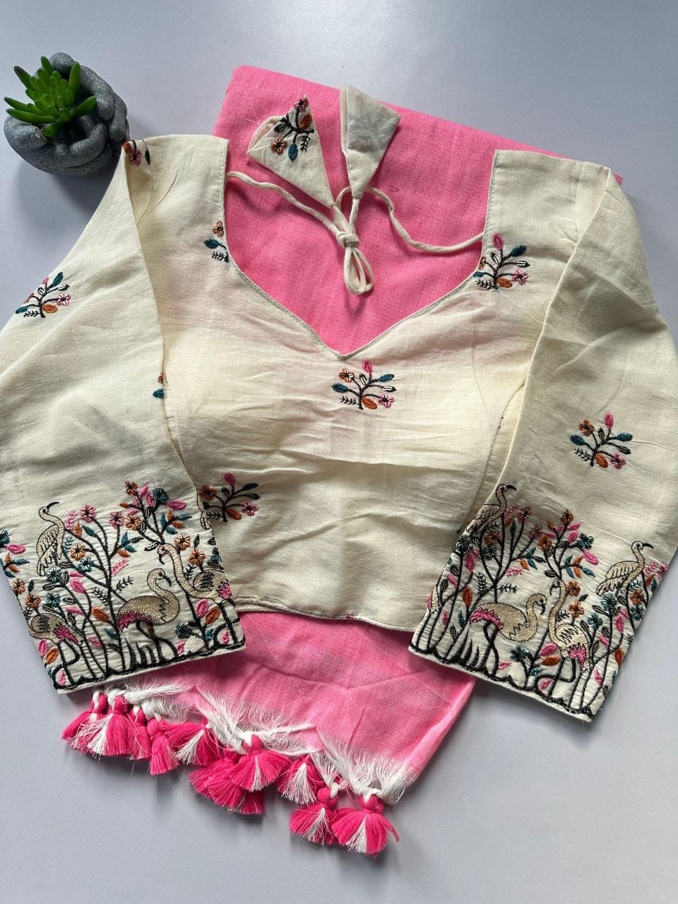 Khadi cotton saree with stitched blouse