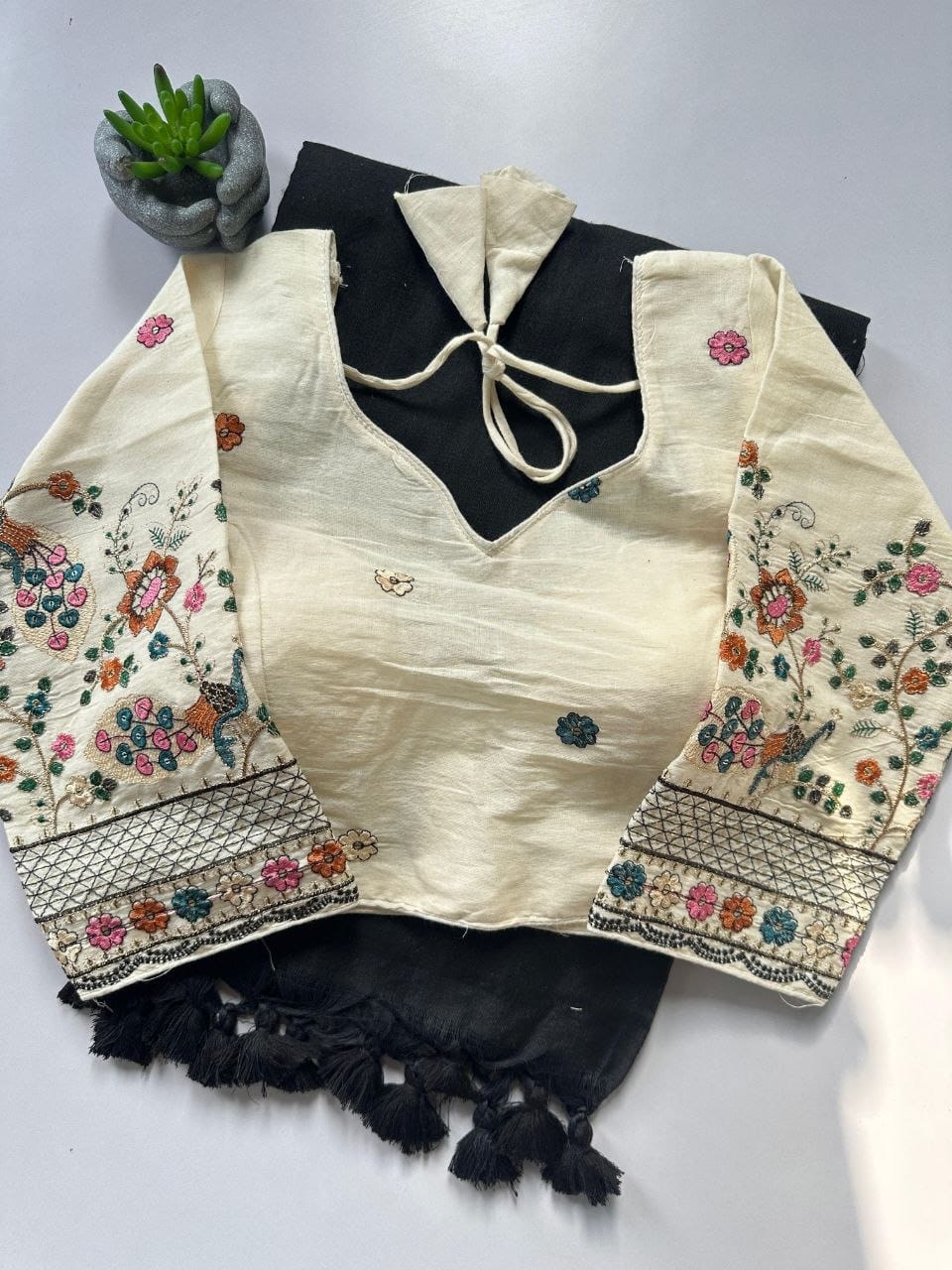 Khadi cotton saree with stitched blouse