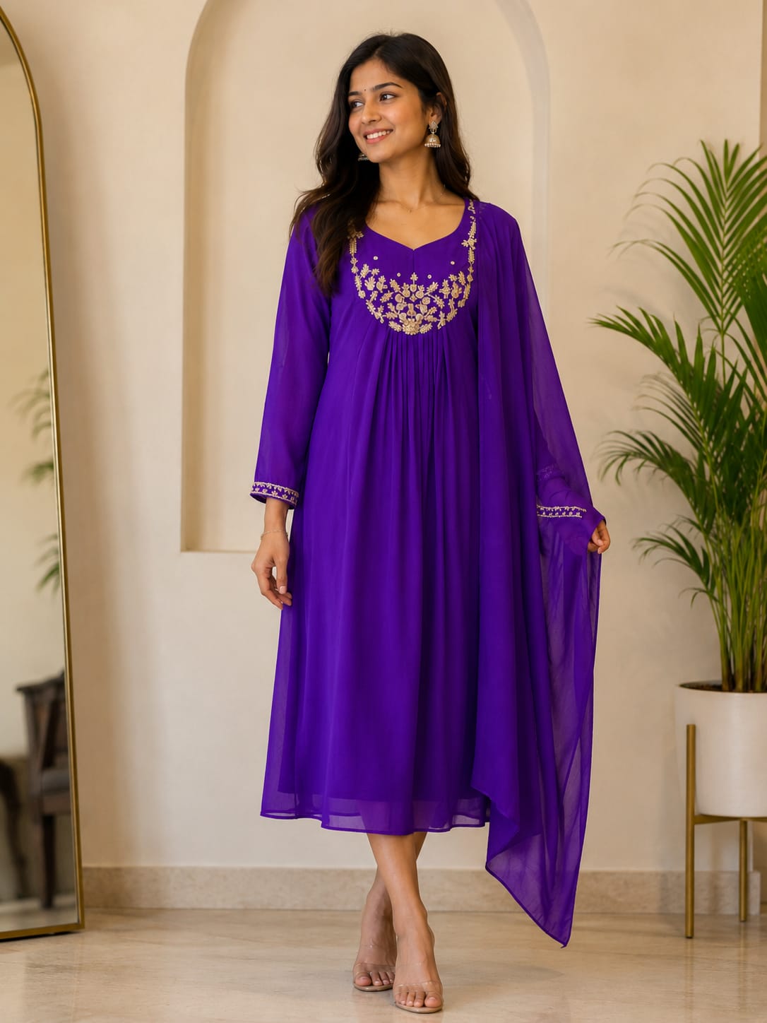 Georgette maggam work anarkali with duppata