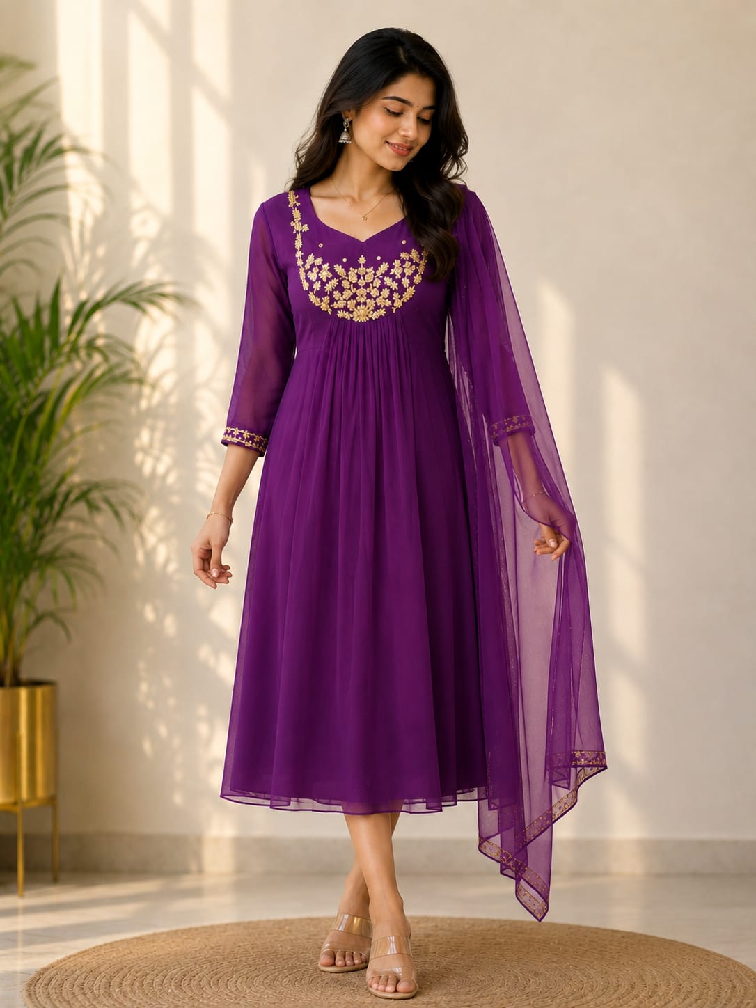 Georgette maggam work anarkali with duppata