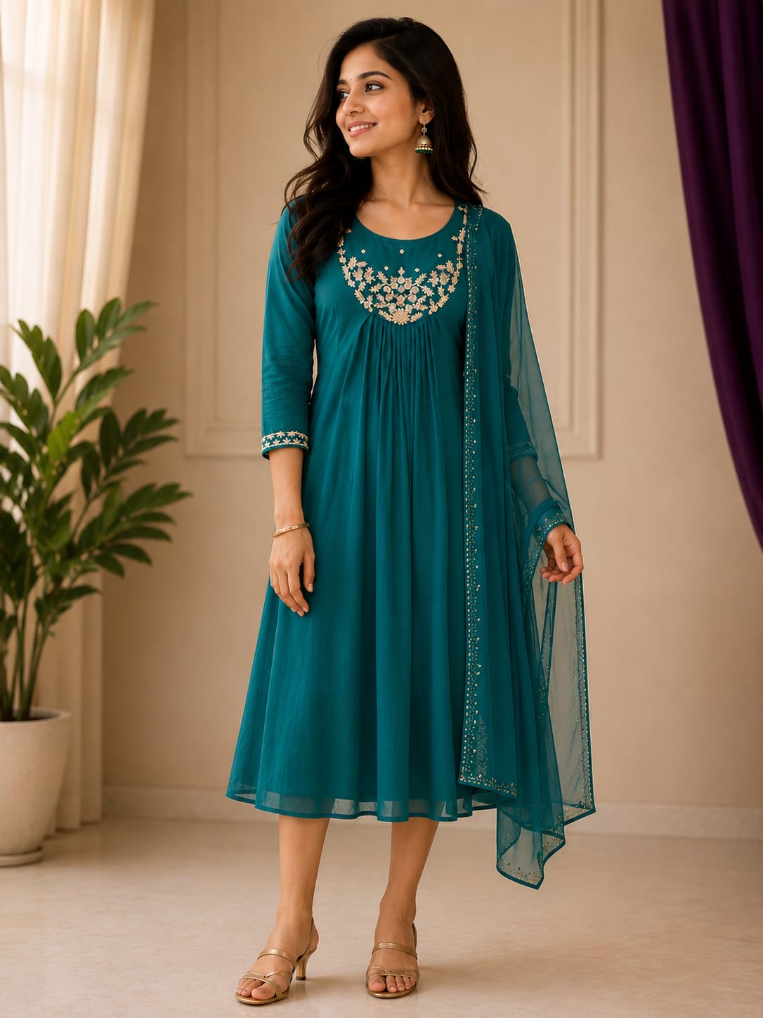 Georgette maggam work anarkali with duppata