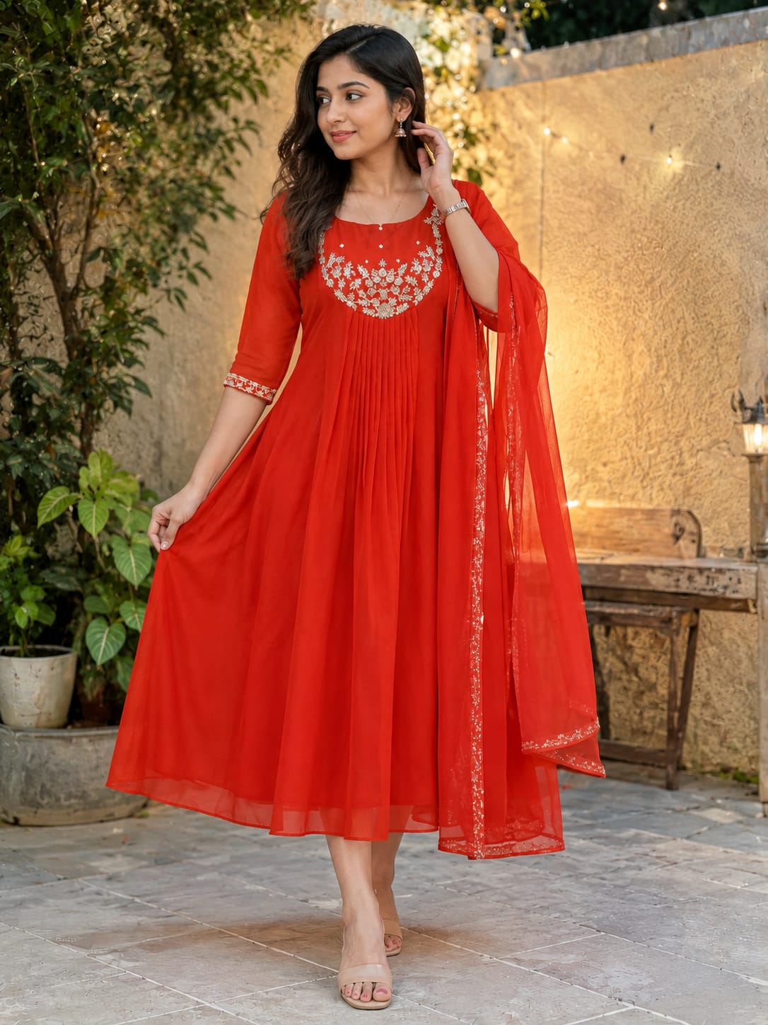 Georgette maggam work anarkali with duppata
