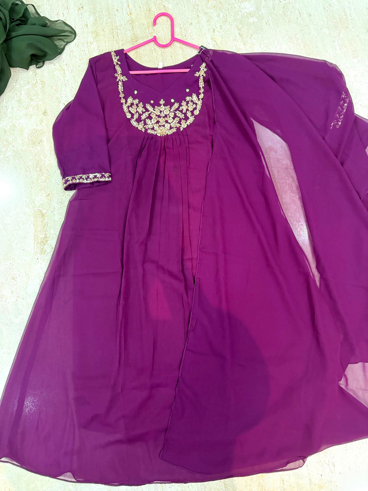 Georgette maggam work anarkali with duppata