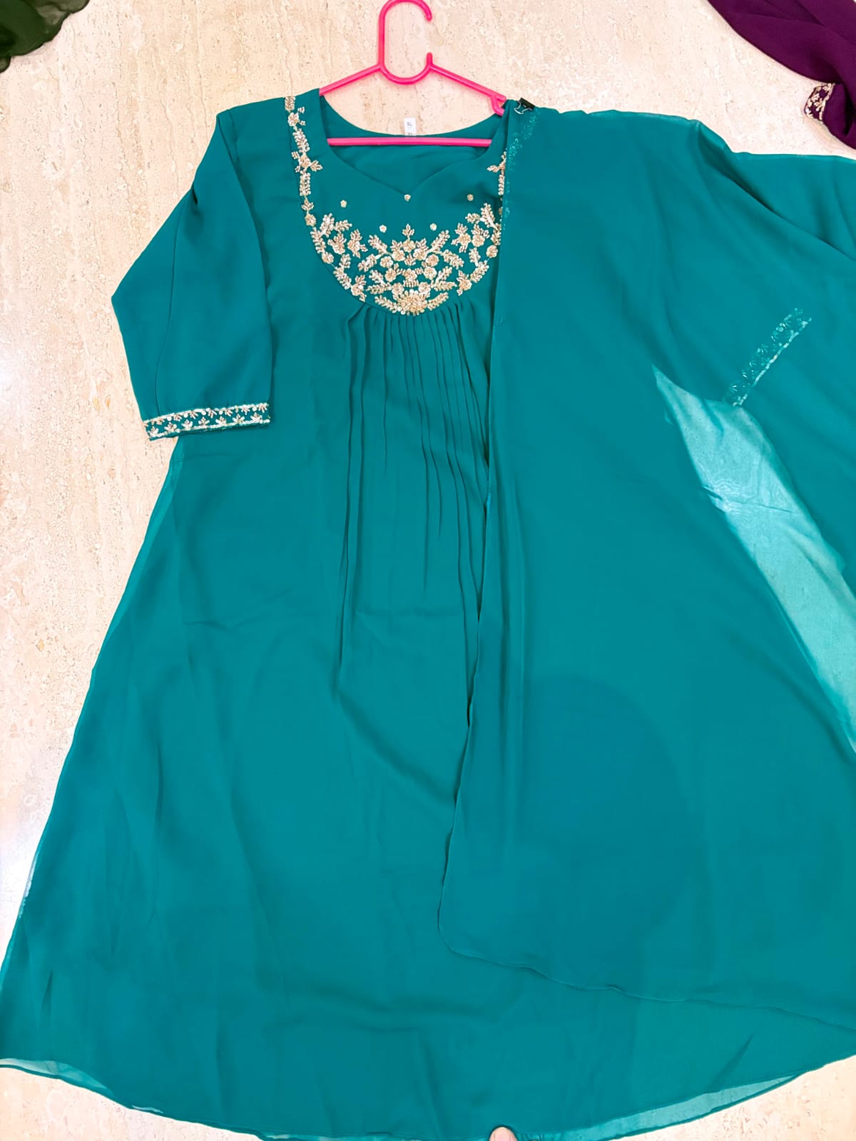 Georgette maggam work anarkali with duppata