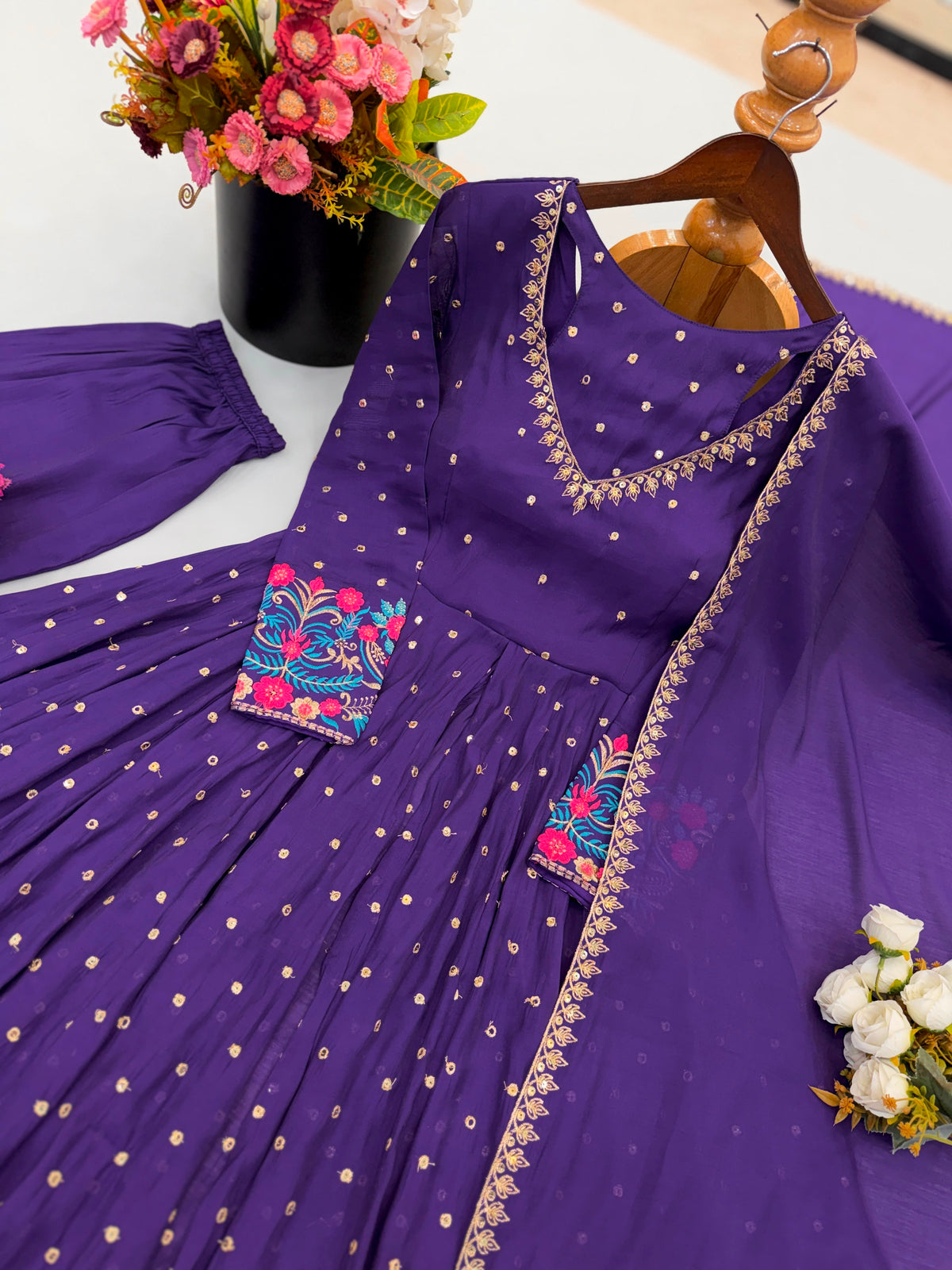 Georgette Embroidery Anarkali three piece set
