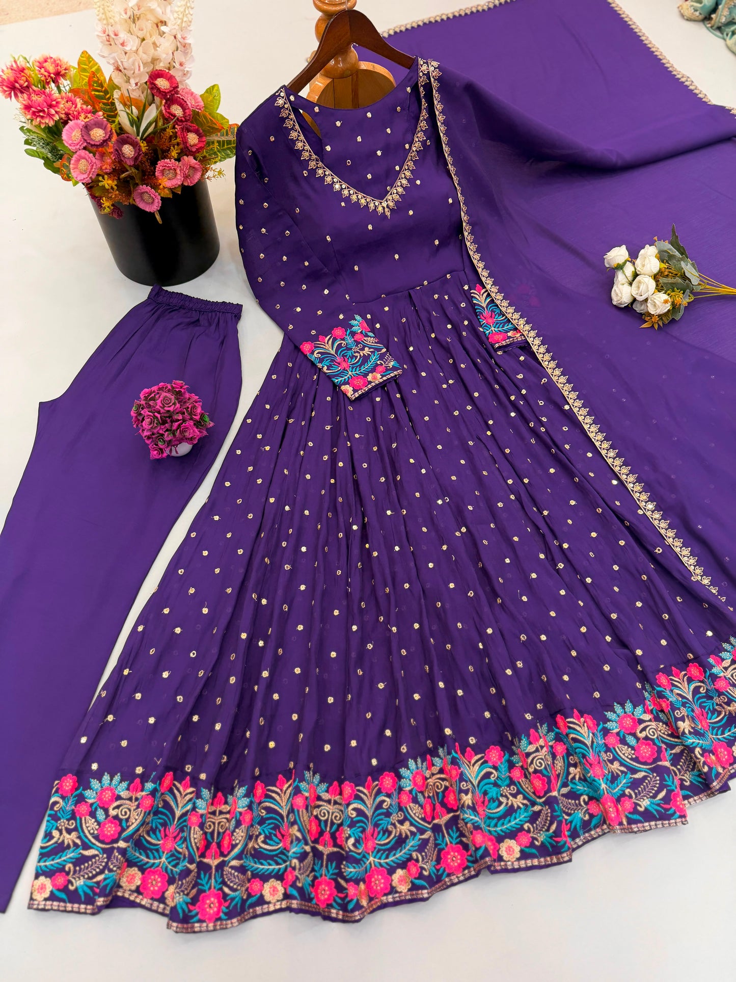 Georgette Embroidery Anarkali three piece set