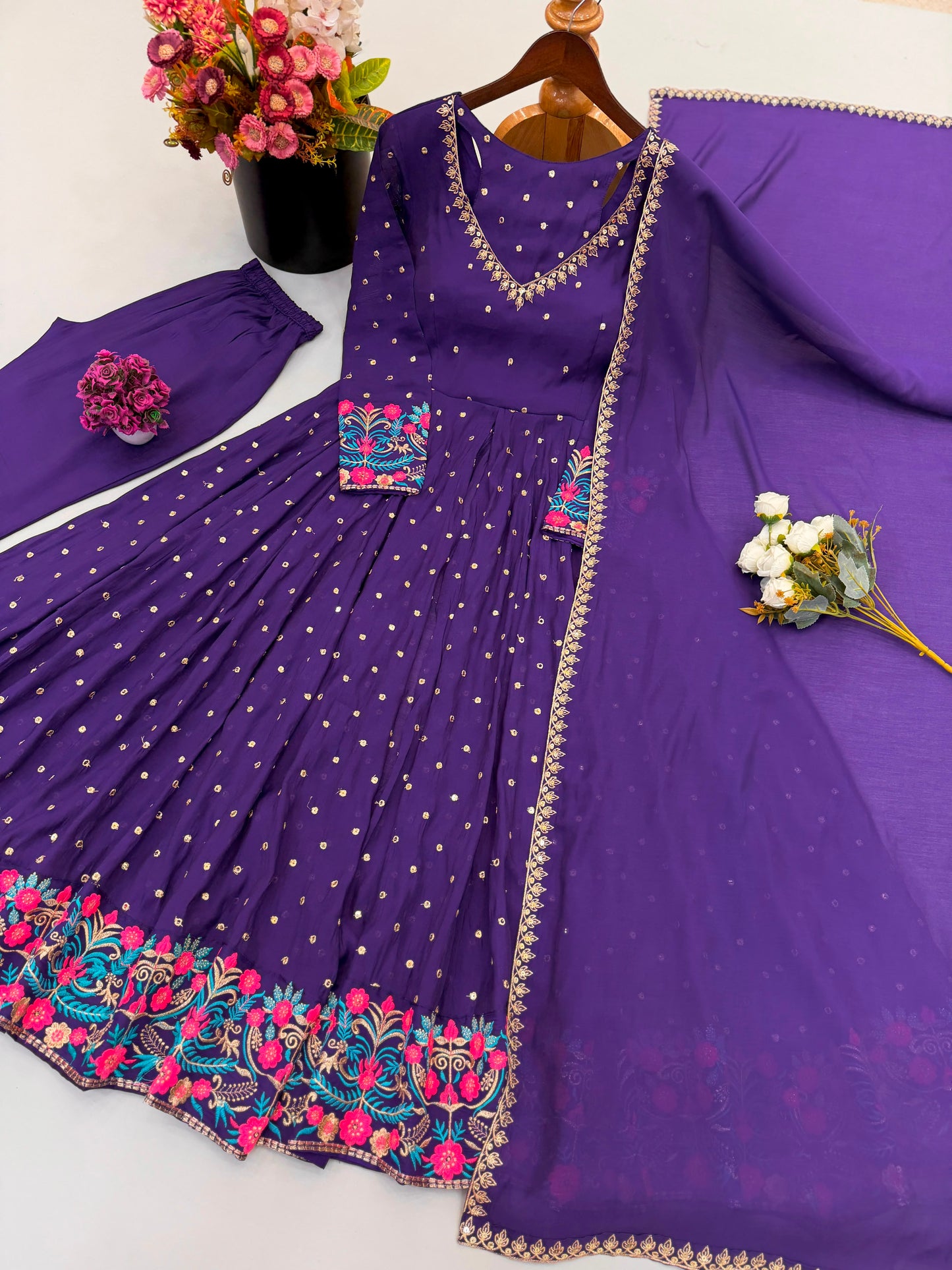 Georgette Embroidery Anarkali three piece set