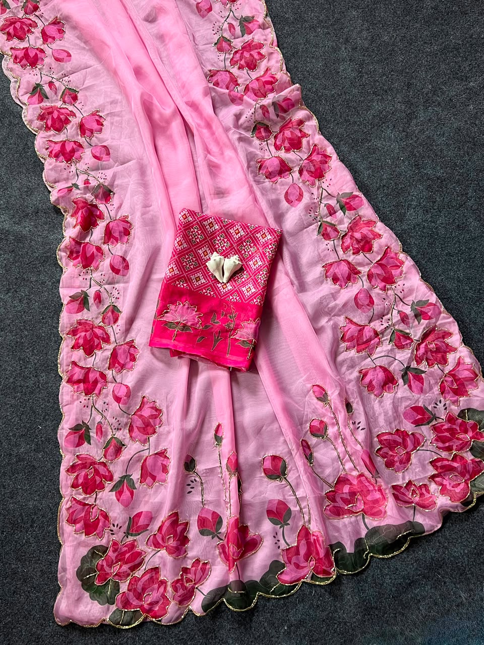 Kamal print handwork  saree with patola blouse