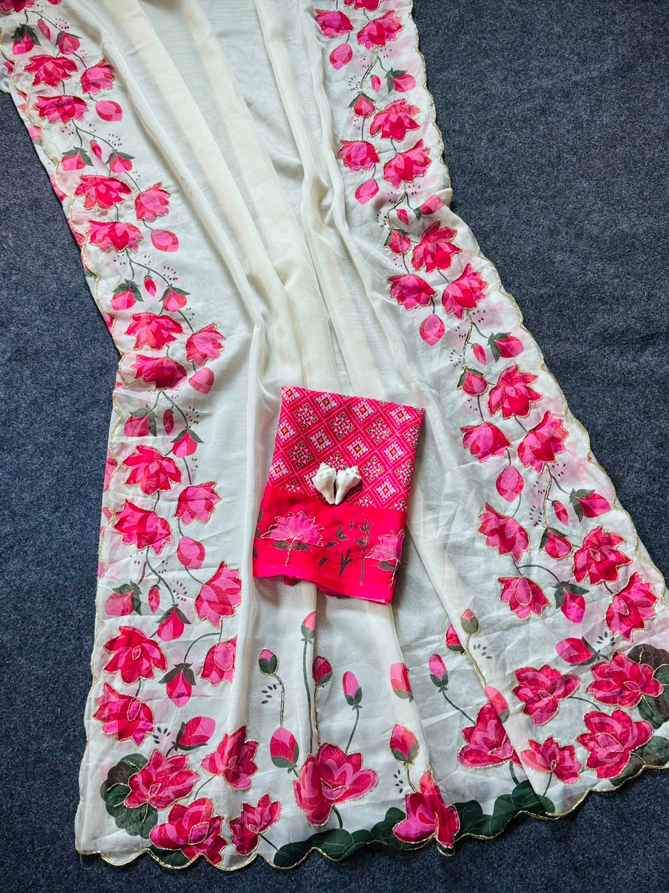 Kamal print handwork  saree with patola blouse