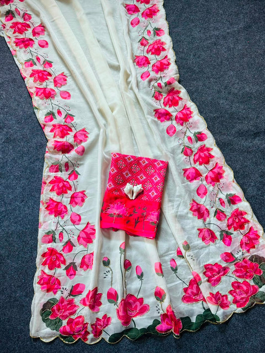 Kamal print handwork  saree with patola blouse