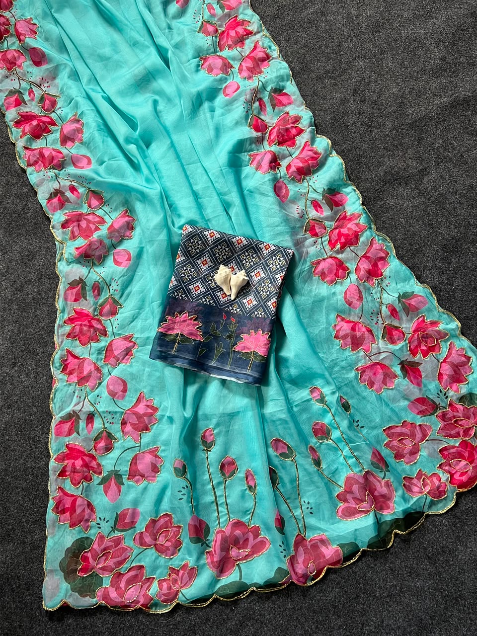Kamal print handwork  saree with patola blouse
